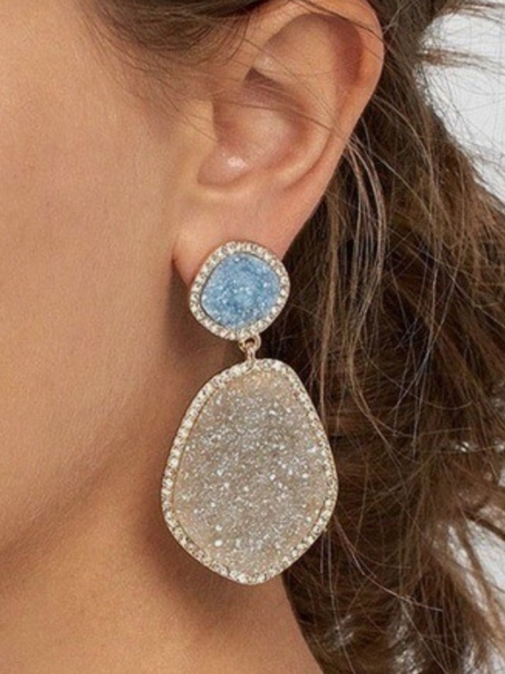 BaubleBar blue and beige cluster earrings